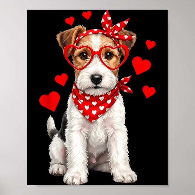 Póster Fox Terrier Valentines Day Wirehaired Dog Lover He (Frente)
