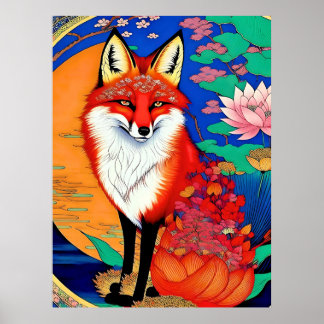 Póster Fox ukiyo-e