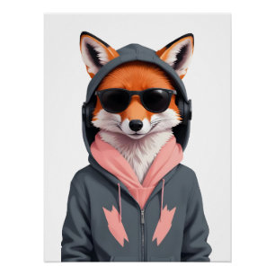 Póster Fox usando Hoodie Funny Guay Animal Character Art