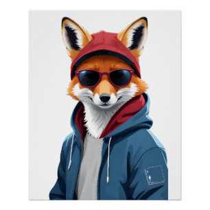 Póster Fox usando Hoodie Funny Guay Animal Character Art