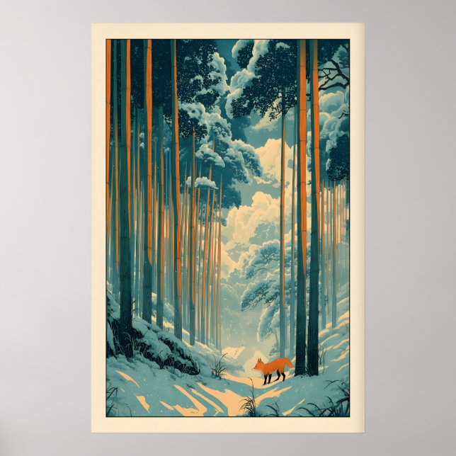 Póster Fox Wall Art Print Winter Bamboo Forest - Vertical (Frente)