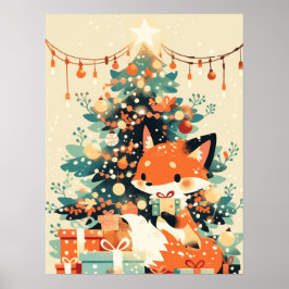Póster Fox with Christmas Tree and Gifts