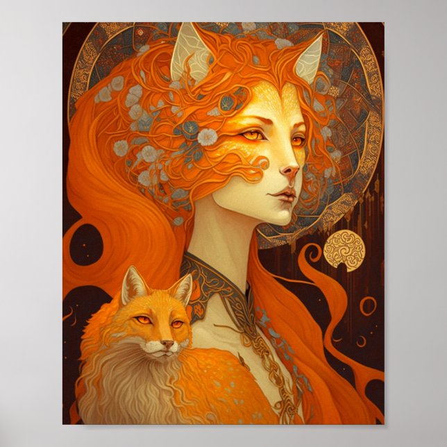 Póster Fox Woman Fantasy Art (Frente)