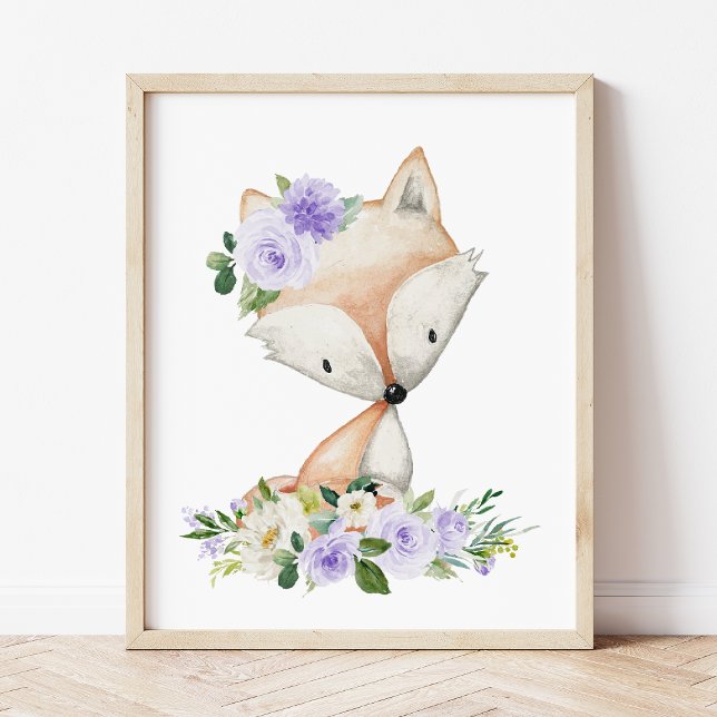Póster Fox, Woodland Animals, Boho, Purple Flowers (Subido por el creador)