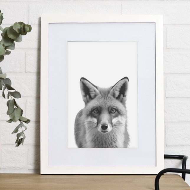 Póster Fox Woodland Retrato moderno blanco negro (Subido por el creador)