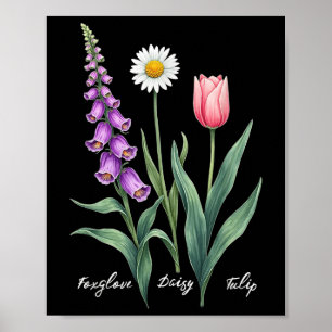 Póster Foxglove Daisy Tulip Flower Design Floral Chica Ma