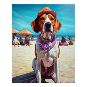 Póster Foxhound inglés americano en la playa, regalo de v