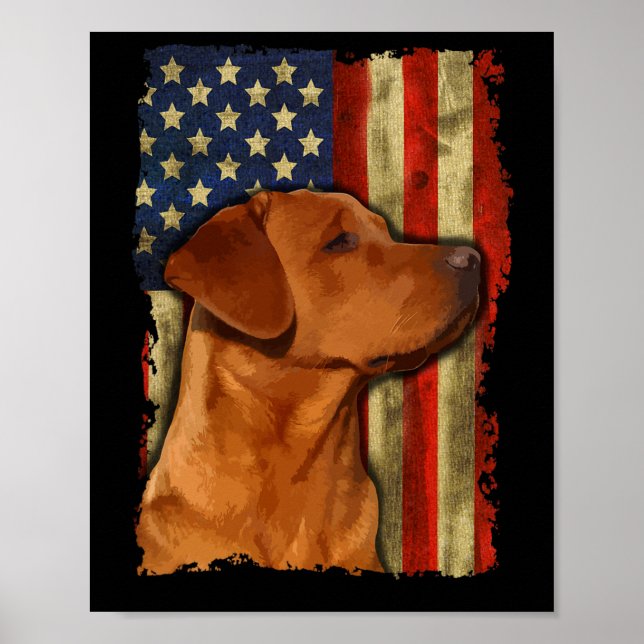 Póster Foxred Labrador Retriever Us Flag Fox Red Labrador (Frente)