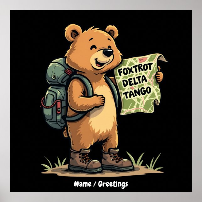 Póster Foxtrots Deltas Tangos Funny Bear Retro Gráfico (Frente)