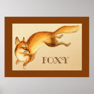 Póster "Foxy" - Boceto japonés vintage de un zorro