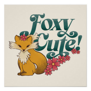 Póster Foxy Cute con flores