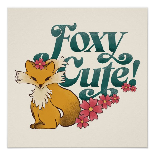 Póster Foxy Cute con flores (Anverso)
