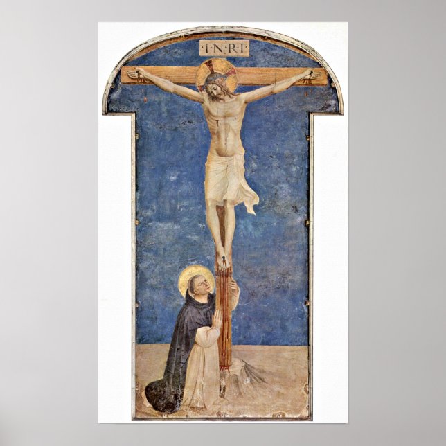 Póster Fra Angelico - Santo Domingo en la cruz de Cristo (Frente)