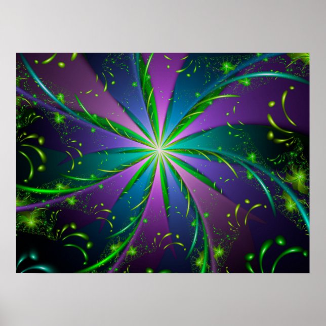 Póster Fractal acuático morado y verde (Frente)