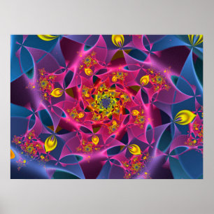 Póster Fractal azul, amarillo y púrpura
