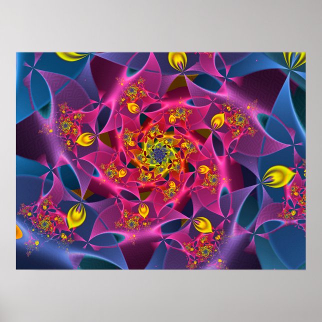 Póster Fractal azul, amarillo y púrpura (Frente)