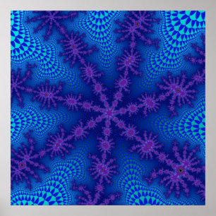 Póster Fractal azul y púrpura