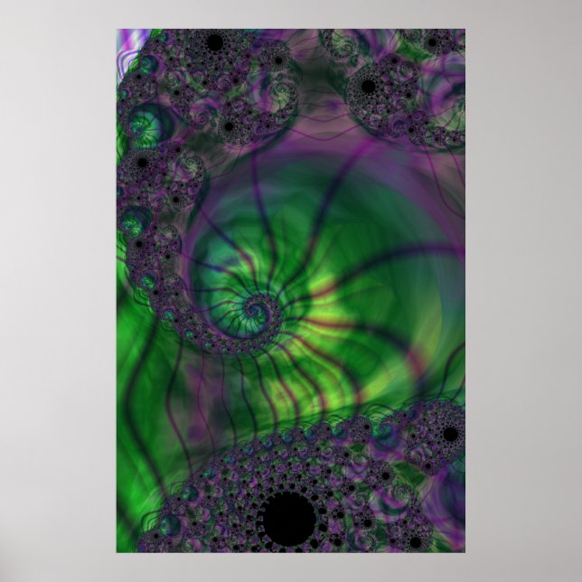 Póster Fractal con espiral verde y púrpura (Frente)