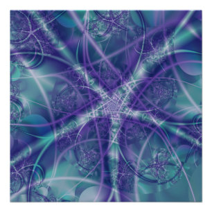 Póster Fractal con formas de estrella azul y blanco púrpu
