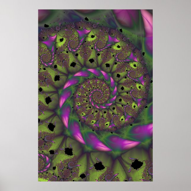 Póster Fractal con formas de pepino verde y rosa (Frente)