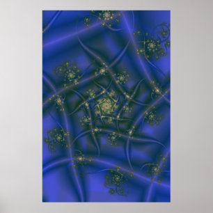 Póster Fractal con ráfagas de espiral azul amarillo y ver