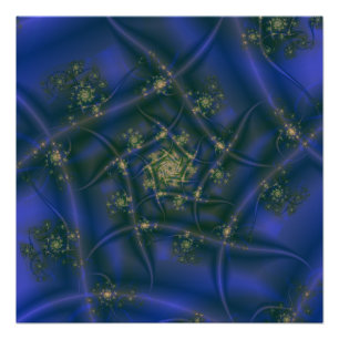 Póster Fractal con ráfagas de espiral azul amarillo y ver