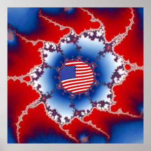 Póster Fractal de bandera estadounidense blanca y azul
