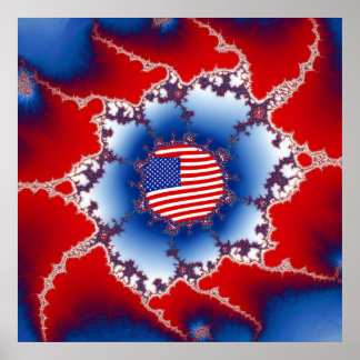 Póster Fractal de bandera estadounidense blanca y azul
