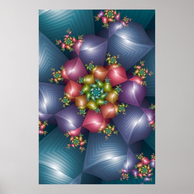 Póster Fractal de bloques azules (Frente)