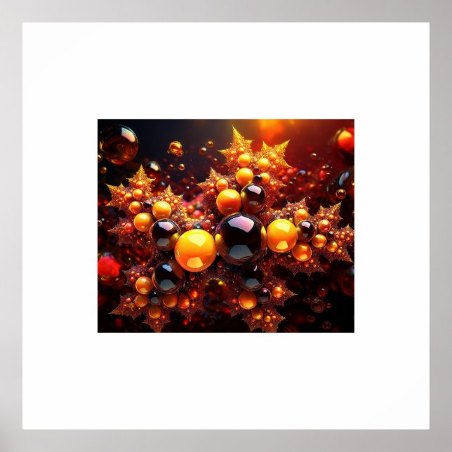 Póster Fractal de Bolas y Estrellas Doradas (Frente)