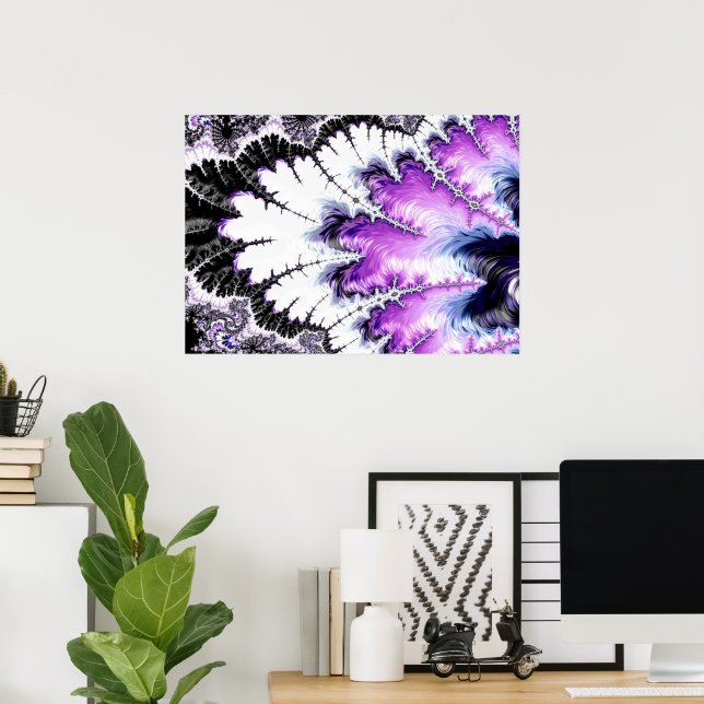 Póster Fractal de degradado blanco morado moderno (Oficina en casa)