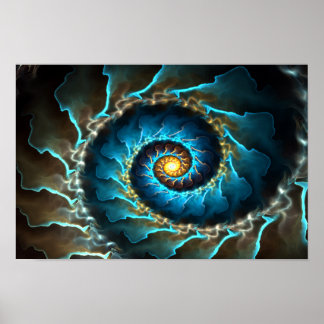 Póster fractal de diseño abstracto de espiral azul