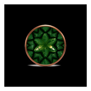 Póster Fractal de estrella puntiaguda verde con marco de