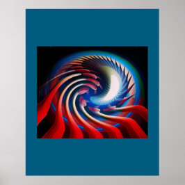 Póster Fractal de fantasía azul y blanco rojo
