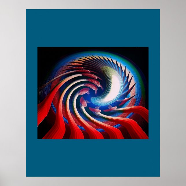 Póster Fractal de fantasía azul y blanco rojo (Frente)