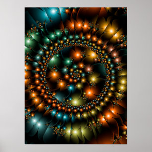 Póster Fractal de Flor Circular Colorida