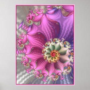 Póster Fractal de seda rosa y púrpura