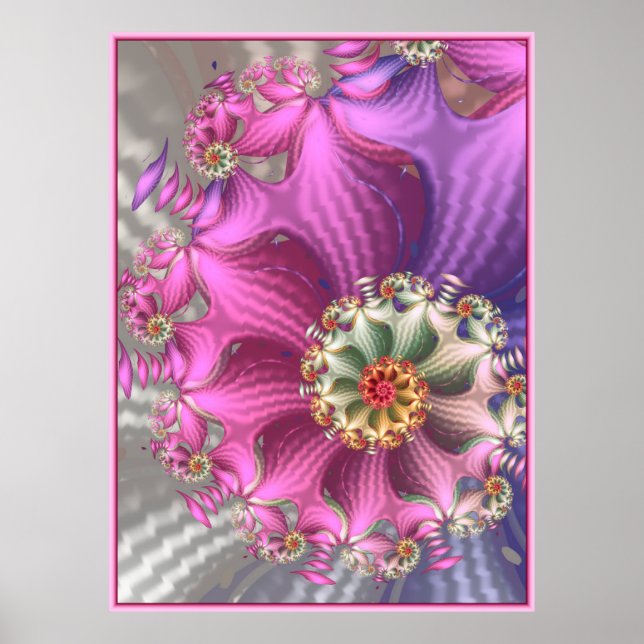 Póster Fractal de seda rosa y púrpura (Frente)