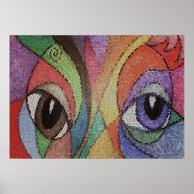 Póster fractal de vidrio manchado de ojos azul y marrón (Frente)