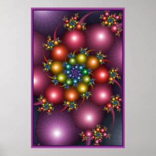 Póster Fractal en espiral colorido