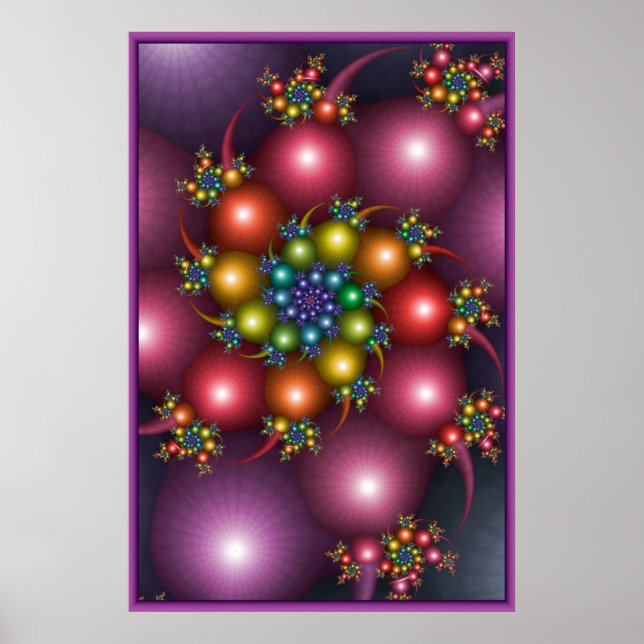 Póster Fractal en espiral colorido (Frente)