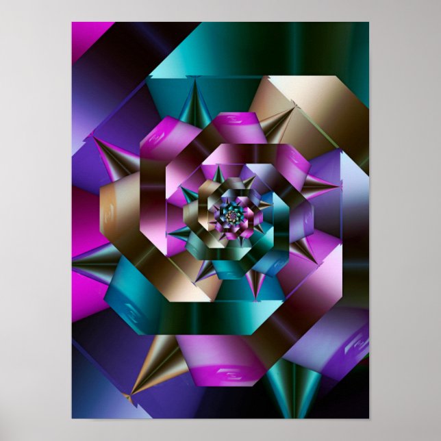 Póster Fractal en espiral metálico (Frente)