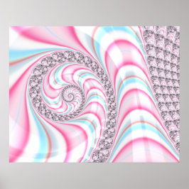 Póster Fractal en espiral rosa azul pastel lindo