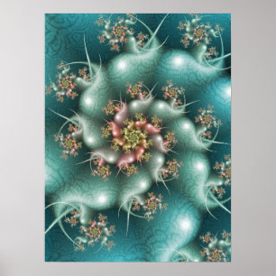 Póster Fractal Espiral Azul