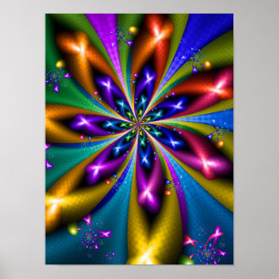 Póster Fractal Estallido de Estrella Colorido