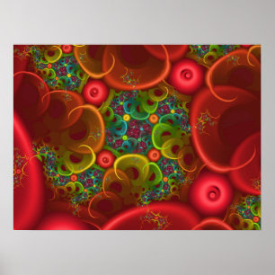 Póster Fractal Floral Rojo