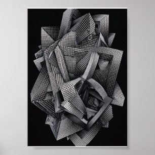 Póster Fractal Geométrico Monocromo Arquitectónico Comple