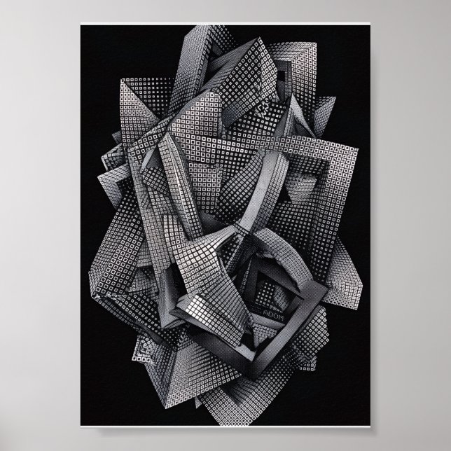 Póster Fractal Geométrico Monocromo Arquitectónico Comple (Frente)