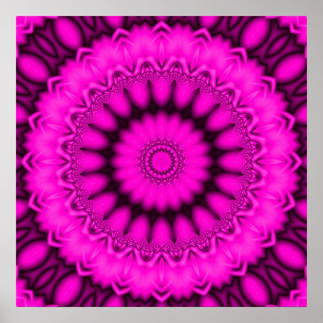 Póster Fractal Kaleidoscope rosa brillante (Frente)