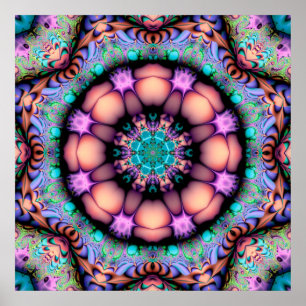 Póster Fractal Mandala Floral Psicodelia